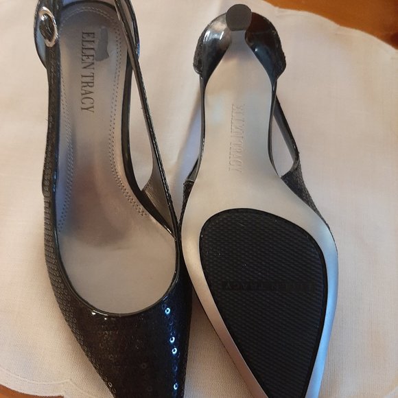 New Ellen Tracy Sequined Evening Heels - Picture 5 of 7